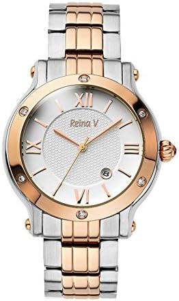Rose Gold Plated & Stainless Steel Women's Wrist Watch - Cubic Zirconia Stone Accented Timepiece - Analog Display & Japanese Quartz Movement - Grace Collection By Reina V