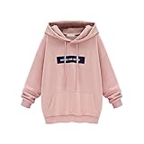 ELINKMALL Women Cotton Casual Letter Pink Harajuku Lightweight Pullover Sweatshirt Hooded