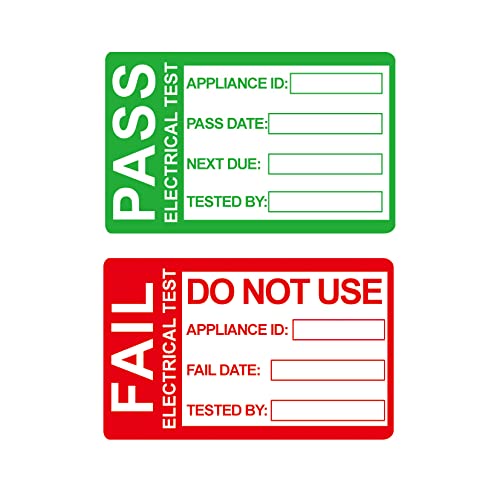 1x1.6 inch 200 PCS Pass PAT Testing Labels with 20 PCS Fail Appliance Testing Labels