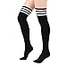 DZT1968® 1 Pair Women Triple Stripe Over the Knee High Socks (Black)
