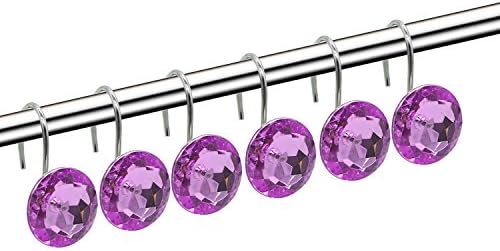 Shower Curtain Hooks Diamond Shape Shower Rings/Round Acrylic Decorative Rhinestones Bling Rolling Bathroom Bath Set of 12 Rings