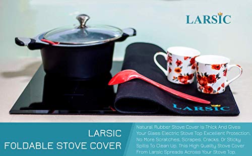 Larsic Stove Cover - Protects Electric Stove Washer Dryer Top. Anti-Slip Coating Waterproof Stove Gap Foldable Prevent Scratching, Expands Usable Space (24X21, Black) - Thumbnail 2