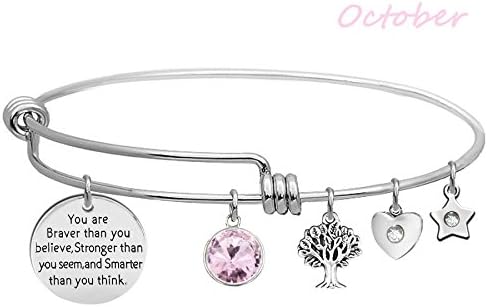 LINKY "You Are Braver Than You Believe Stronger Than You Seem, and Smarter Than You Think" Inspirational Bracelet,Birth Month Bangle Bracelet (October)
