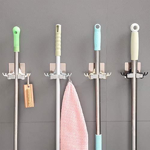 WAVALP Broom Holder Wall Mount with Command Hooks Heavy Duty Mops