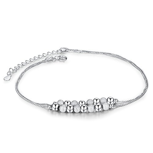 Glittel-Cavigliere-doppia-catena-a-piedi-nudi-donna-di-argento-sterling-925-Modello-Classico-di-pallasandalo-regolabile-da-205-26cm-confezione-regalo