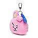 BT21 COOKY Character Small Plush Stuffed Animal Coin Purse Pouch ID Card Wallet with Clip, Pink