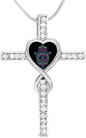 BlingDi Fashion Hamsa Amulet Design Heart Shaped Cross Necklace