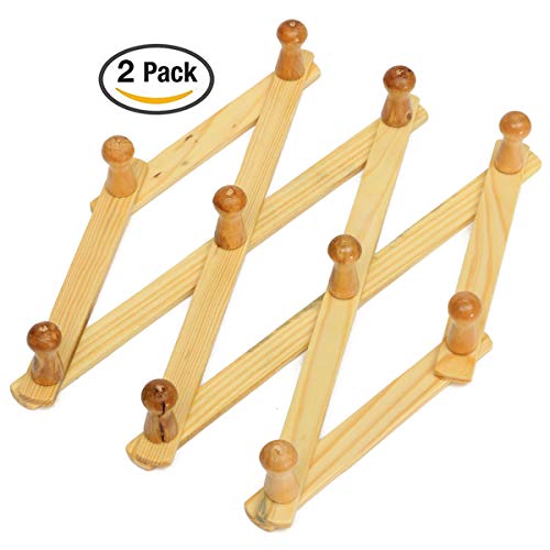 Accordion Wall Hanger 10 Hooks Pack of Natural Wood Wall Mounted