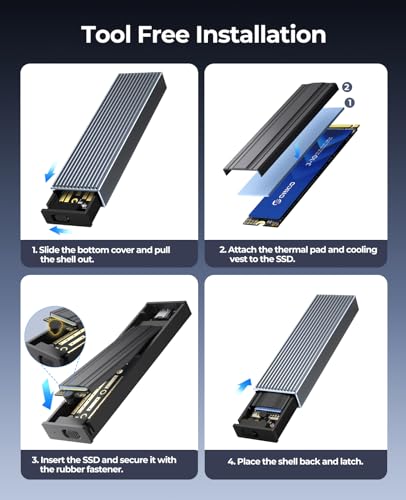 ORICO M.2 NVMe SSD Enclosure, Aluminum Tool-Free Adapter, 10Gbps USB3.2Gen2 USB-C M2 Enclosure for M.2 PCIe NVMe M-Key 2230/2242/2260/2280 SSD, Support UASP- BM2G2