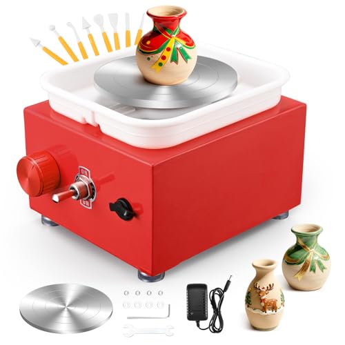 Potter's Lathe, Ceramic Lathe 2000 RPM Adjustable Speed, Potter's Lathe with Plates of 10/6.5 cm, Ceramic Kit for Children and Adults (Red)