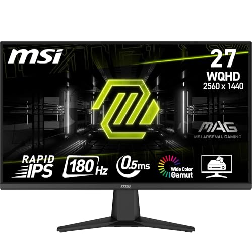 MSI MAG 275QF 27 Zoll WQHD Gaming Monitor - 2560 x 1440 Rapid IPS Panel, 180 Hz / 0.5ms (GtG, Min.),101% sRGB Colour Gamut, Frameless Design, HDR Ready - DisplayPort 1.4, HDMI 2.0b(WQHD@144Hz)