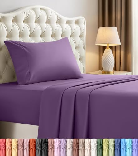 Utopia Bedding - Set di lenzuola per letto singolo, 3 pezzi, in microfibra spazzolata, resistenti al restringimento e allo scolorimento, facile manutenzione (color melanzana)