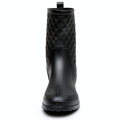 17KM Womens Black Short Anti Slip Rain Boots Mid-Calf Waterproof Rubber Garden Rain Shoes 9 US, Grid Black - Thumbnail 3