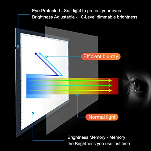 Large A3 Drawing Painting Board for Kids, 23" LED Light Box Tracing Drawing Pad Diamond Painting 10 Dimmable Brightness Adjustable for Artists Sketching Animation Stencilling X-rayViewing (Black)