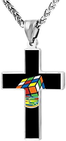 ZHJshuer Unique The Melting Rubik's Cube Jewelry Cross Religious Enamel Pendant Necklace