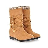 Mostrin Winter Women's Round Toe Slouchy Mid Calf Casual Strappy Flat Snow Boots