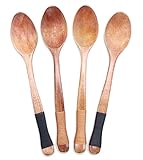 BLAST FIND 4 Piece Handcrafted Eating Utensils , Organic Bamboo Wooden Spoons set with Anti-Slip Handles & Non Abrasive Finis