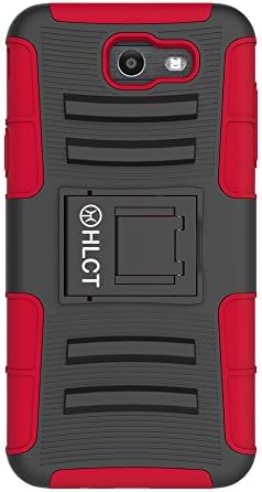 Samsung Galaxy J7 2017 Stand Case, HLCT Rugged Shock Proof Dual-Layer PC and Soft Silicone Case With Built-In Stand Kickstand (Red)
