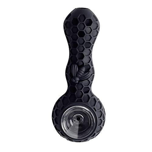 Unbreakable Honey Silicone Straw Pipe with Cleaner Cover and Decorative Bowl Interior (Black) - Thumbnail 2