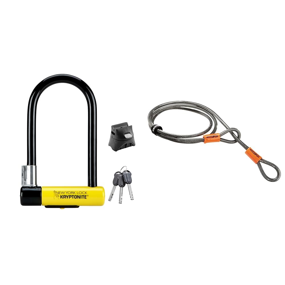 Kryptonite New York Standard Lock with Flex Frame U-Bracket - Yellow, Standard Shackle & loop cable Krypto Flex 213cmx10mm, grey