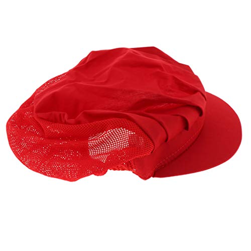 Flameer 2Pcs Red Half Mesh Chef Waiter Cap Restaurant Kitchen Workshop Hair Net Cooling Reusable Bouffant Adjustable Food Service Hair Hat Protective