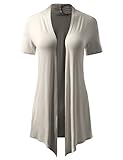BIADANI Women Versatile Soft Short Sleeve Open Front Drape Cardigan Ivory XX-Large