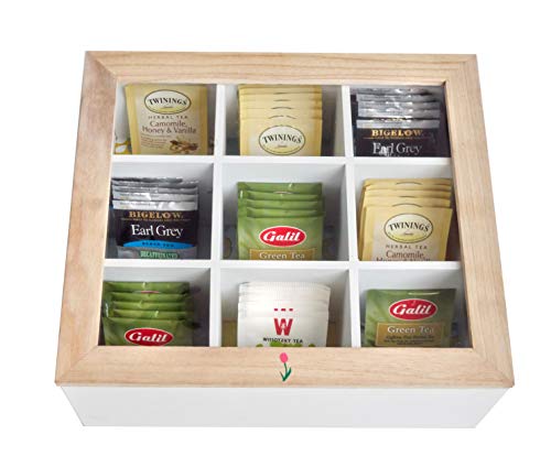 Wooden Tea Box Storage Chest With 9 Large Individual Compartments - Holds 130+ Standing or Flat Tea Wooden Tea Box Storage Chest With 9 Large Individual Compartments - Holds 130+ Standing or Flat Tea