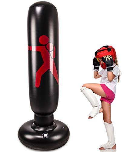 Hellery Inflatable Freestanding Punching Bag - For Boxing Training At Home, Suitable For Adults & Kids