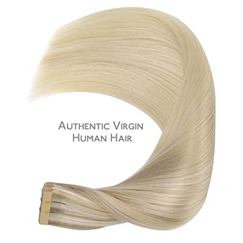 WENNALIFE Adhesive Hair Extensions Natural Hair, 35 cm, 50 g, 20 Pieces, Aschblond bis Goldblond und Platinblond, Remy Hair Extensions Human Hair
