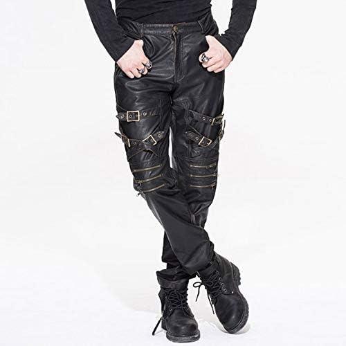 Amazon 悪魔ファッション男性英国ストリートパンクロックストレートパンツ男性ファッションハイト品質レザーカジュアルパンツ Bronze S ロングパンツ 通販