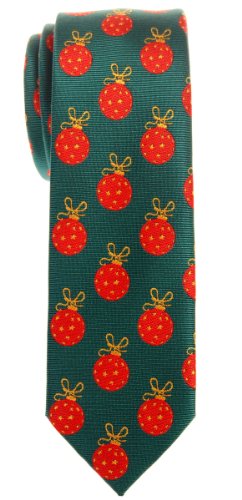 Retreez Christmas Ball Ornaments Woven Microfiber Skinny Tie - Green, Christmas Gift