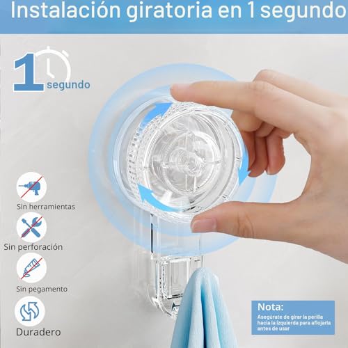 Luxear Ganchos Ventosa de Baño para Toallas 6 Piezas Colgador Ventosa para Toallas Albornoz, Perchero Ventosa Giratorio, Percha Ventosa Resistentes para Cocina Baño Pared Azulejos Vidrio, Transparente | Rotating Suction Cup Hanger for Towels, Bathrobe, Heavy Duty Hanger for Kitchen Bathroom Wall Tiles Glass, Transparent
