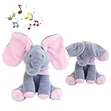 Peek-a-Boo Animated Talking Singing Elephant Flappy Plush Toy ,Baby Animated Flappy Elephant Plush Cute Toys gift Stuffed Doll for Baby To Cute Stuffed Doll Toys for Tollder Kids Boys Girls Gift(pink)