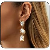 Gold Pearl Earrings Vintage Irregular Baroque Pearl Drop Earrings Geometric Waterdrop Statement Earring Fashion Prom Party Bride Wedding Earring for Women