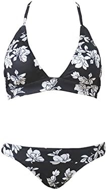 Lidoy Birthday Gift Women's Swimsuit Sweet Floral Deep V Halterneck Sexy Beach Bikini Set Black Size S