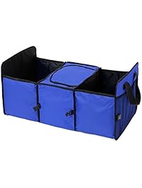 XXQQ Oxford Fabric Vehicle-mounted Containing Box, 3-Compartment Collapsible Car Trunk Organizer, Auto Storage Packing Carton With a Cooler Bag, Blue Color