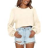 Imily Bela Cropped Sweaters for Women Lantern Long Sleeve Crop Top Slouchy Trendy Loose Crewneck Pullover Sweater
