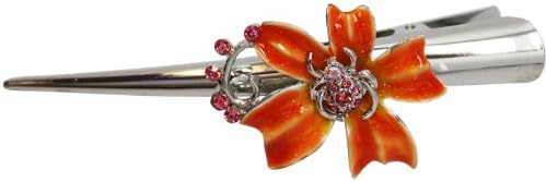 Colorful Flower &amp; Spider Fashion Hair Clip - Duckbill Hair Clip With Painted Pewter Metal Flower