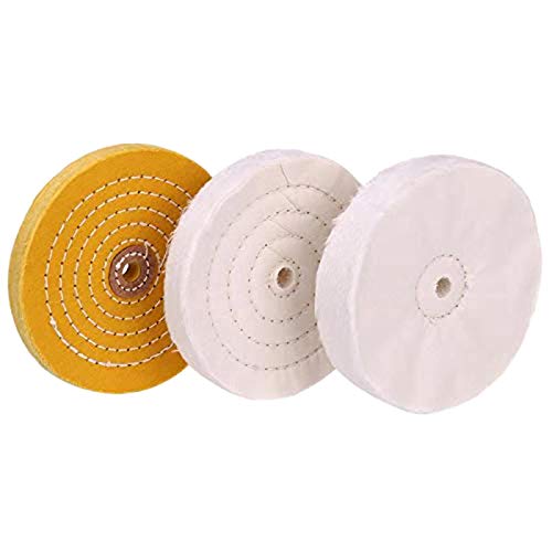 YRO 3-Piece 6-Inch Mirror Polishing Wheel Set Cotton Wheel for Bench Grinder Tools with 1/2 Inch Arbor Hole
