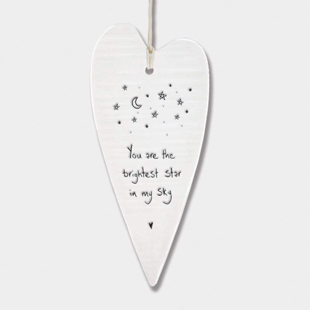 East of India Wobbly White Porcelain Heart You are the brightest star in my sky 13.7 x 6cm