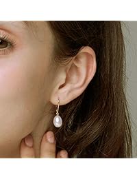 Pendientes colgantes de perlas cultivadas en agua dulce de oro de 18 quilates, 0.315   0.354 in, perlas para mujer