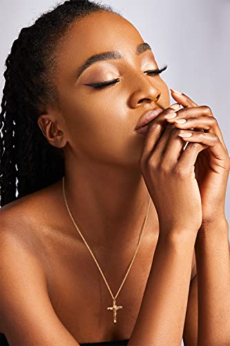 Pinsparkle Cross Necklaces For Women Men Crucifix Necklace Women Cross Necklace Jesus Necklace 18K Gold Plated Cross Chain