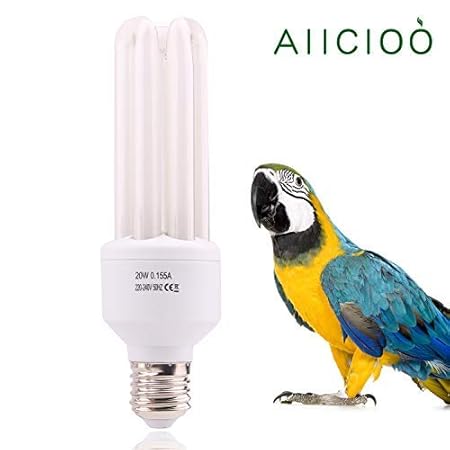AIICIOO 20W UVB Lampe für Vögel, 2,4% UVB Ausgang, Vollspektrum, Kompaktlampe für Ziervögel, natürliche Farben, E27