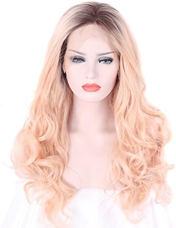 Tripal Hairs Realistic Ombre Lace Front Wigs Dark Roots Baby Pink Natural Wavy Heat Resistant Synthetic Wig