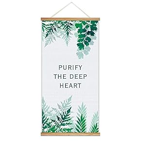 Hanging Poster Wooden Framed Green Plants Wide Leaves Theme Home Wall Canvas Prints Ready to Hang - 18"x36"