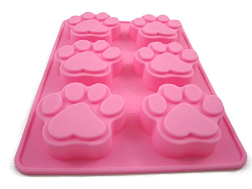 Paw Print Pet Dog Treat Silicone, Non-stick Flexible Muffin Pan Cupcake Pink Mold With Free Recipe