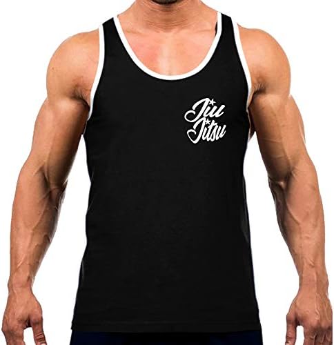 Koyotee Men's Chest Graffiti Jiu Jitsu V668 Tee White Trim Black Tank Top Black