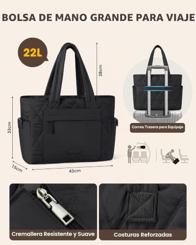 RAINSMORE Padded Tote Bag for Women, Lightweight and Spacious for College Work Travel, Puffer Large Shopper Bags with Laptop Compartments 15.6 Inch