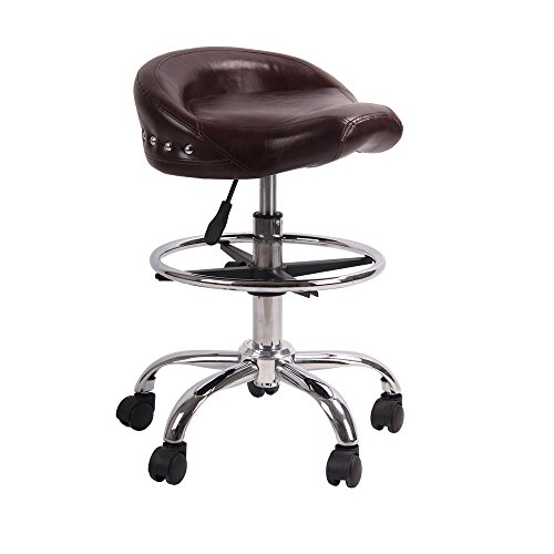 Adjustable Rolling Swivel Stool Hydraulic Saddle Medical Chair with Wheels for Salon Tattoo Spa Massage (Brown)