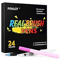 Watercolor Brush Pens Set, 24 Colors Markers+1pcs Water Pen+1pcs Masking Pen,Real Flexible Brush Tips Paint Pens for Artists, Beginners, Adults and Kids